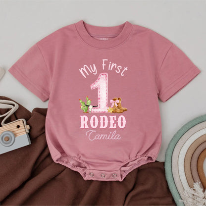 Personalized My First Rodeo Baby Girl Romper 1st Birthday Outfit Custom Western Toddler Clothes Cowgirl Gift