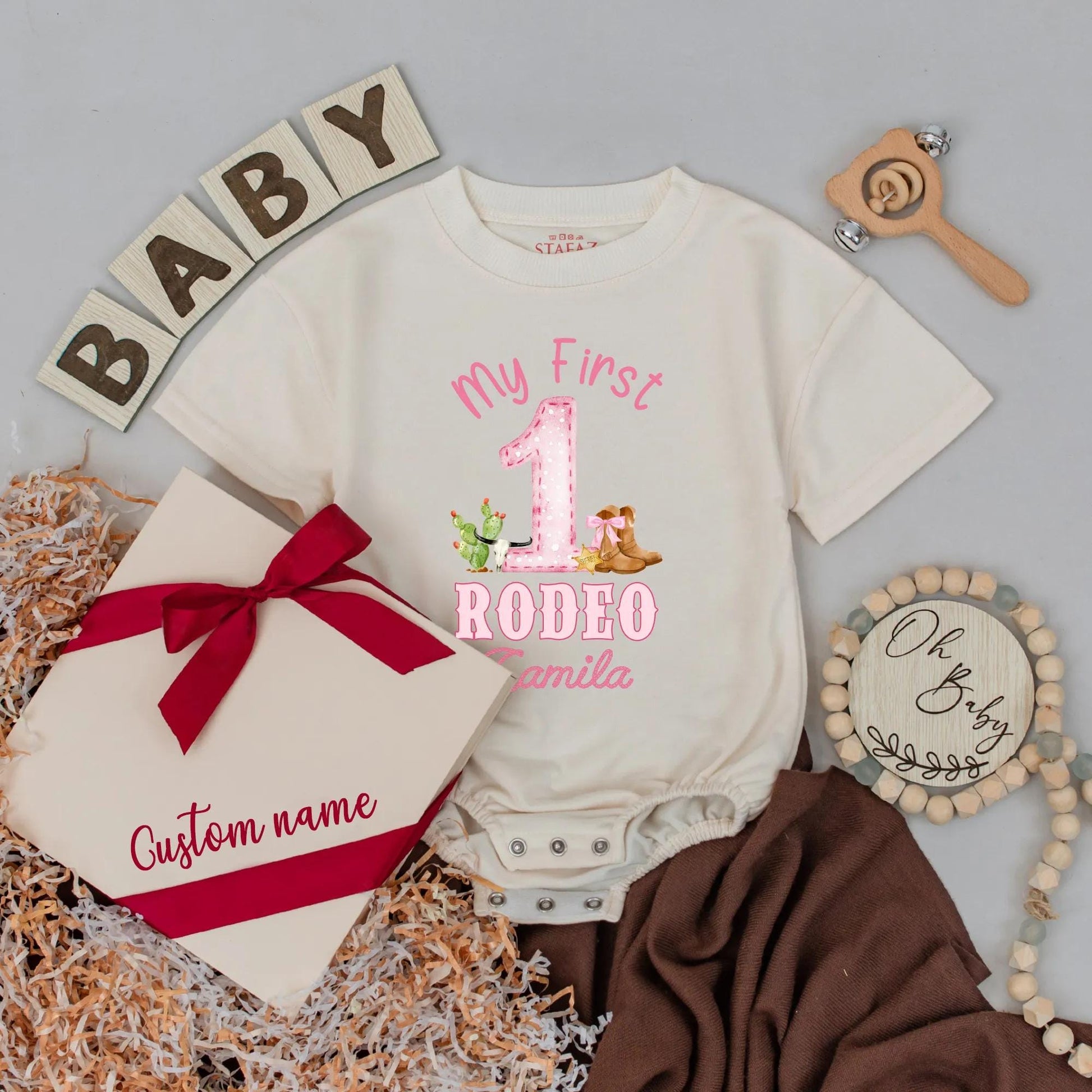 Personalized My First Rodeo Baby Girl Romper 1st Birthday Outfit Custom Western Toddler Clothes Cowgirl Gift