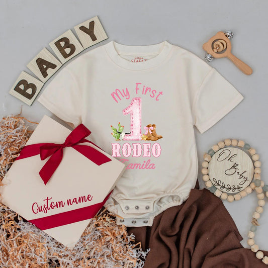 Personalized My First Rodeo Baby Girl Romper 1st Birthday Outfit Custom Western Toddler Clothes Cowgirl Gift