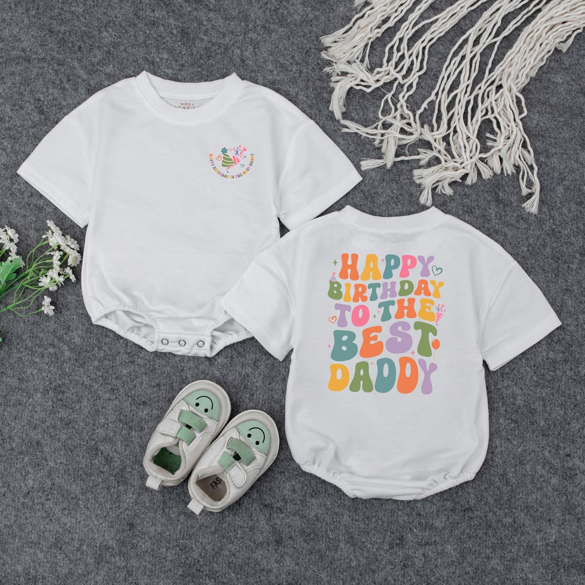 Happy Birthday Daddy Bubble Romper Retro Toddler Girl Outfit Cute Infant Tee Daddy's Girl Celebration Gift