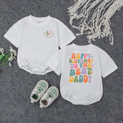 Happy Birthday Daddy Bubble Romper Retro Toddler Girl Outfit Cute Infant Tee Daddy's Girl Celebration Gift