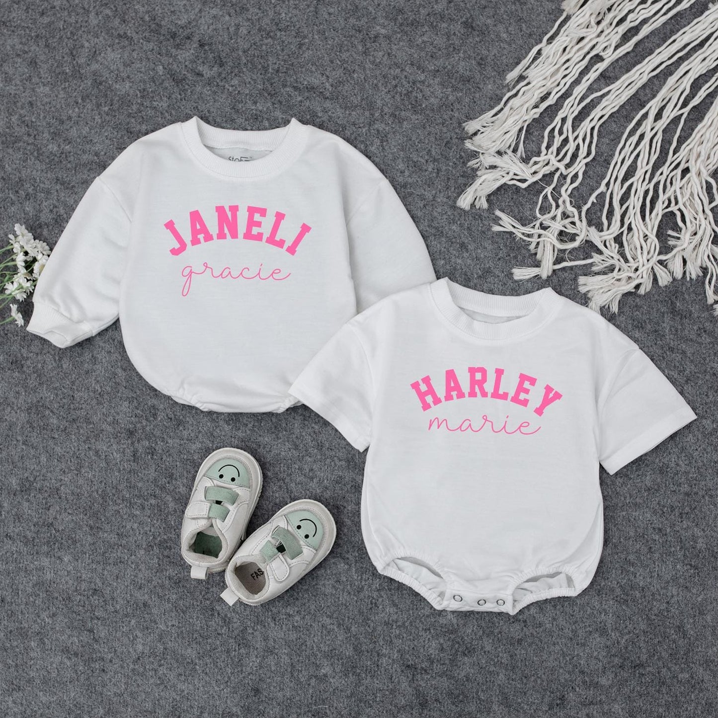 Personalized Name Baby Girl Romper Cute Pink Text Design Summer Outfit Baby Shower Gift Infant Clothes
