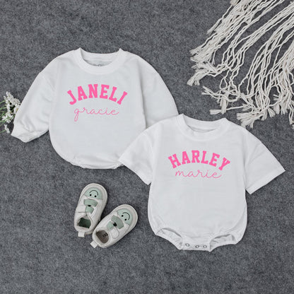 Personalized Name Baby Girl Romper Cute Pink Text Design Summer Outfit Baby Shower Gift Infant Clothes