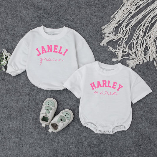 Personalized Name Baby Girl Romper Cute Pink Text Design Summer Outfit Baby Shower Gift Infant Clothes