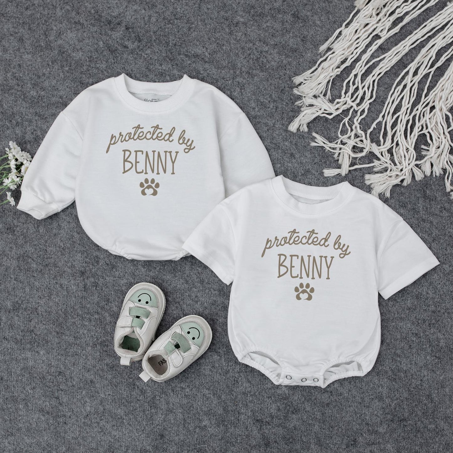 Personalized Pet Portrait Baby Romper with Custom Puppy Design Durable Soft Cotton Outfit for Boys Girls Newborn Gift with Name