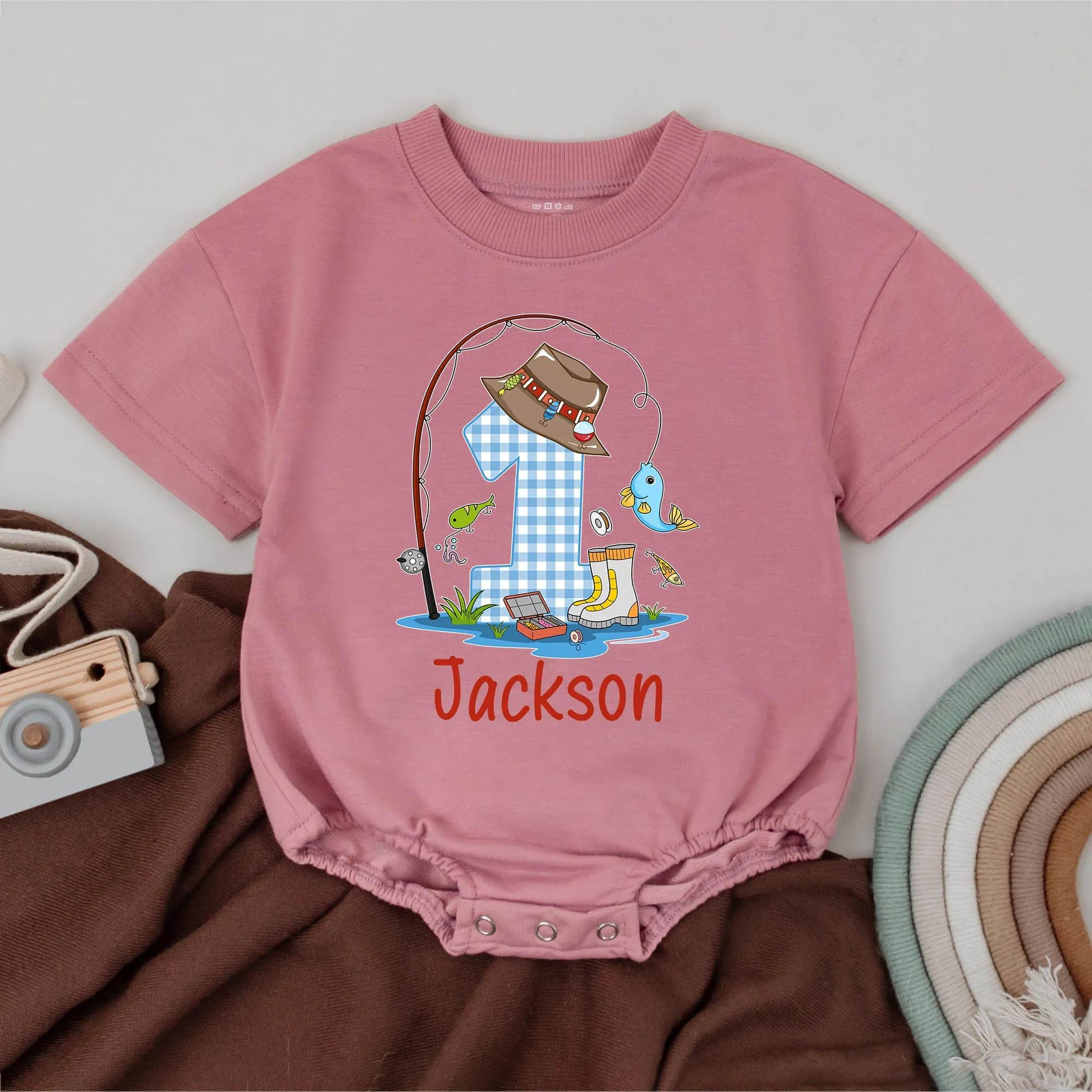 Custom The Big One Fishing Birthday Romper for Baby Boy - Personalized Name Bubble Romper, Daddy's Fishing Buddy Outfit, First Birthday Gift (137 chars)