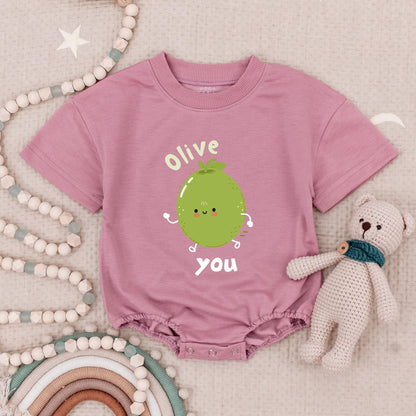 Cute Olive You Baby Romper Minimalist Cartoon Olive with Smiley Face Baby Shower Gift Organic Cotton Newborn Outfit Gender Neutral