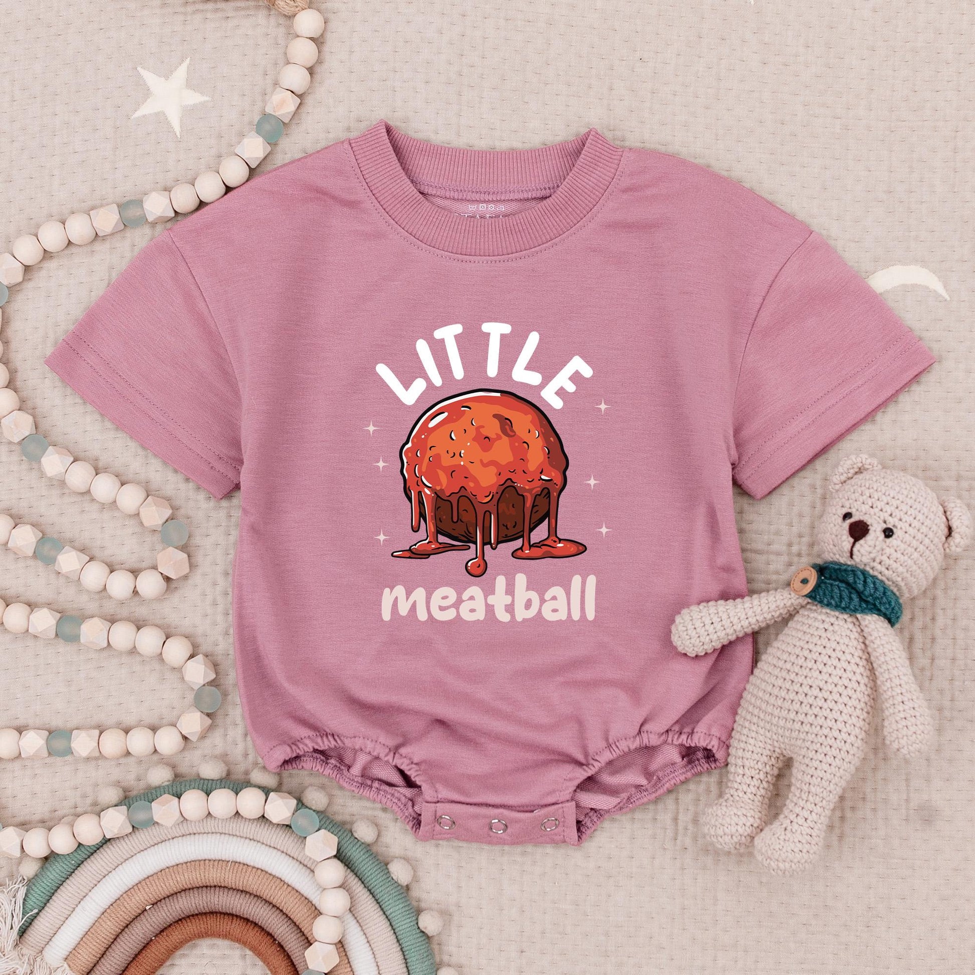 Little Meatball Baby Romper Cute Italian Food Pun Bodysuit Newborn Gift, Funny Infant Clothes, Baby Shower Announcement Outfit