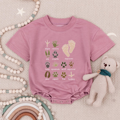 Explorer Animal Paw Prints Baby Romper Adventure Bodysuit Earthy Brown Green Nature Explore Wildlife Lover Newborn Gift
