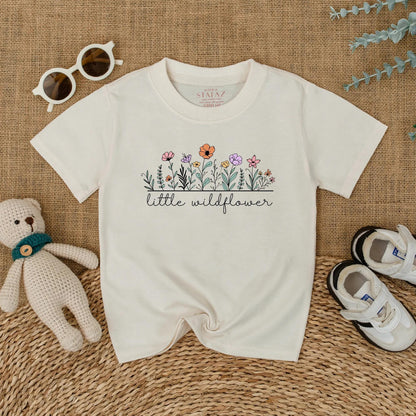 Little Wildflower Baby Romper, Boho Floral Girl Outfit, Soft Summer Bodysuit, "Little Wildflower" Script, Whimsical Baby Shower Gift, Comfortable 138