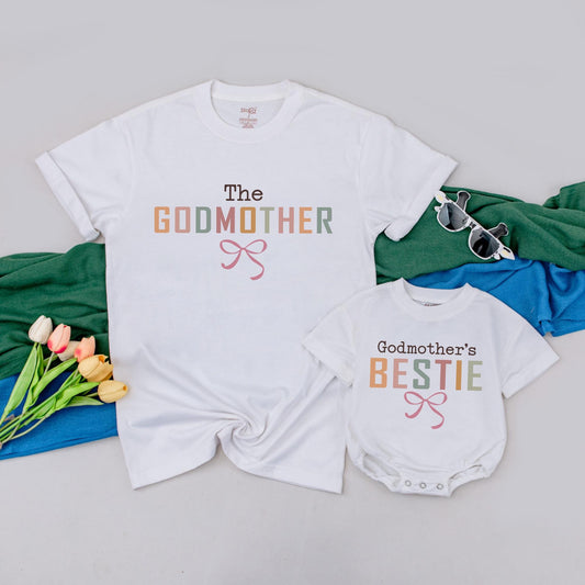 Custom Godmother and Godmother's Bestie T-Shirt Matching Aunt Baby Outfit Godmama Aunt Niece Gift Godparent Tee