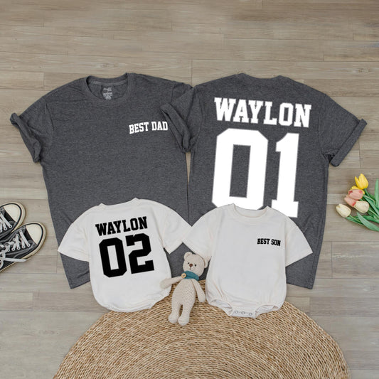 Personalized Dad Last Name Shirt, Father's Day Gift, Custom Name & Number Family T-shirt, Dad Son Matching Outfits