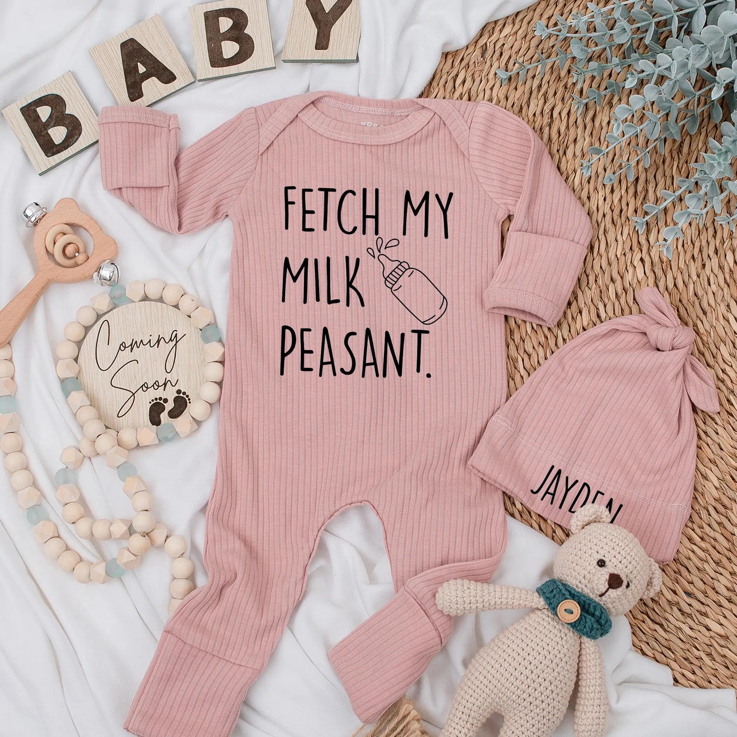 Fetch My Milk Peasant Baby Bodysuit Funny Newborn Outfit Sassy Baby Shower Gift Idea for New Parents Coming Home Cotton
