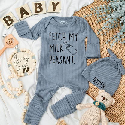 Fetch My Milk Peasant Baby Bodysuit Funny Newborn Outfit Sassy Baby Shower Gift Idea for New Parents Coming Home Cotton