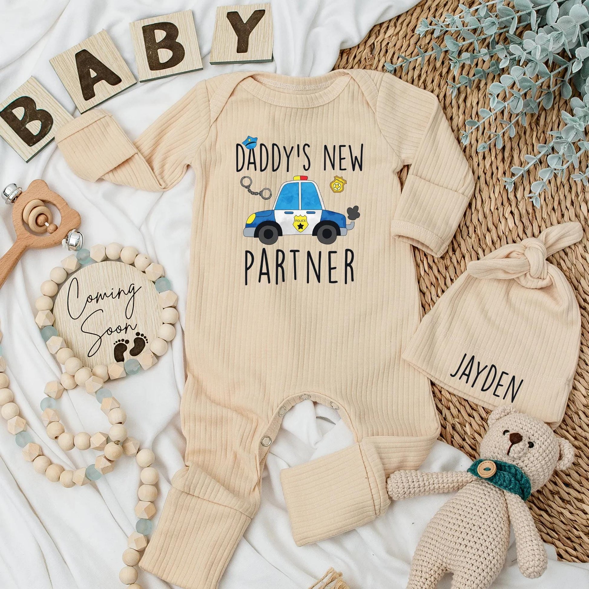 Custom Future Police Officer Baby Bodysuit Daddy's New Partner Law Enforcement Dad Gift Cute Newborn Outfit