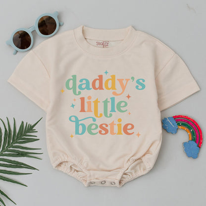 Daddy's Little Bestie Romper Playful Retro Gradient Star Baby Outfit First Father's Day Gift Cheerful Peach Yellow Teal Vintage Infant Bodysuit