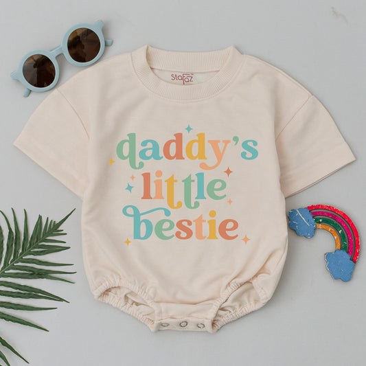 Daddy's Little Bestie Romper Playful Retro Gradient Star Baby Outfit First Father's Day Gift Cheerful Peach Yellow Teal Vintage Infant Bodysuit