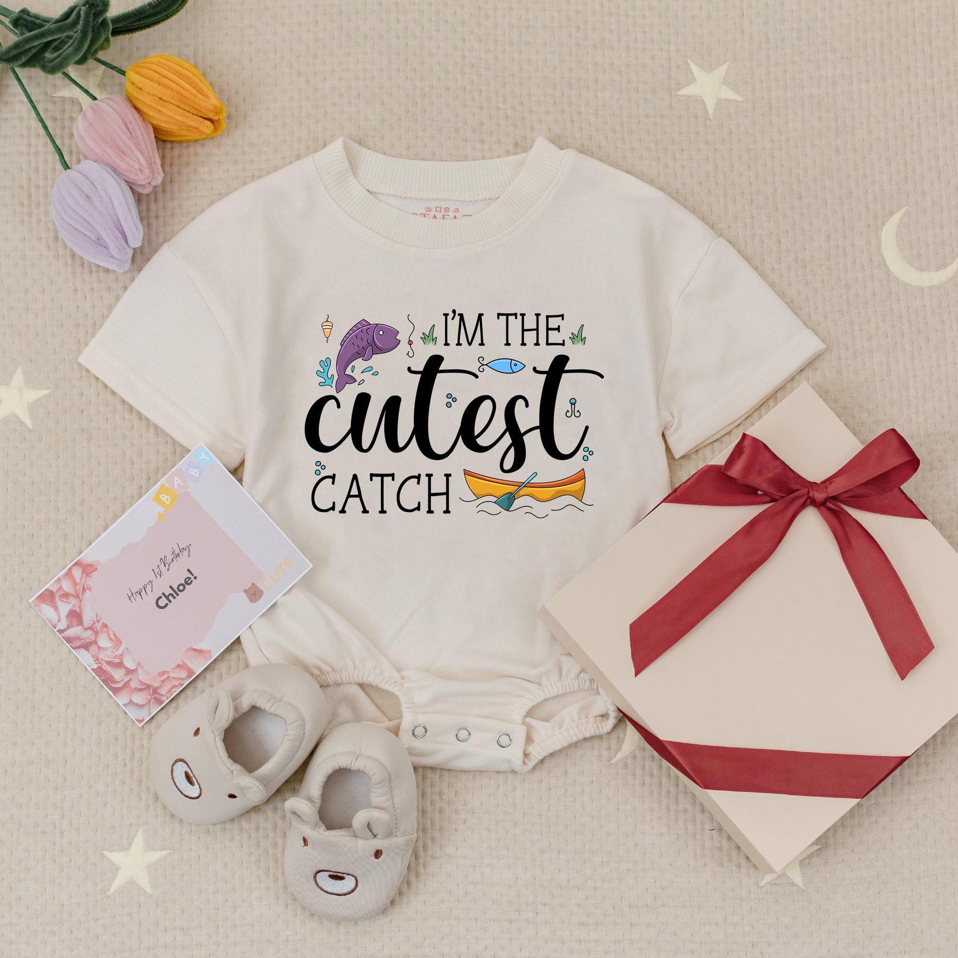 I'm the Cutest Catch Baby Romper Fishing Theme Cute Fish Boat Outfit Fun Baby Shower Gift 138