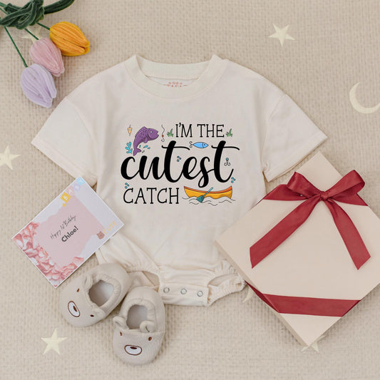 I'm the Cutest Catch Baby Romper Fishing Theme Cute Fish Boat Outfit Fun Baby Shower Gift 138