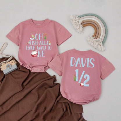 Fishing Half Birthday Outfit Baby Boy Oh Fish-ally Half Way to One Romper 6 Month Custom Baby Fishing Bodysuit Birthday Gift
