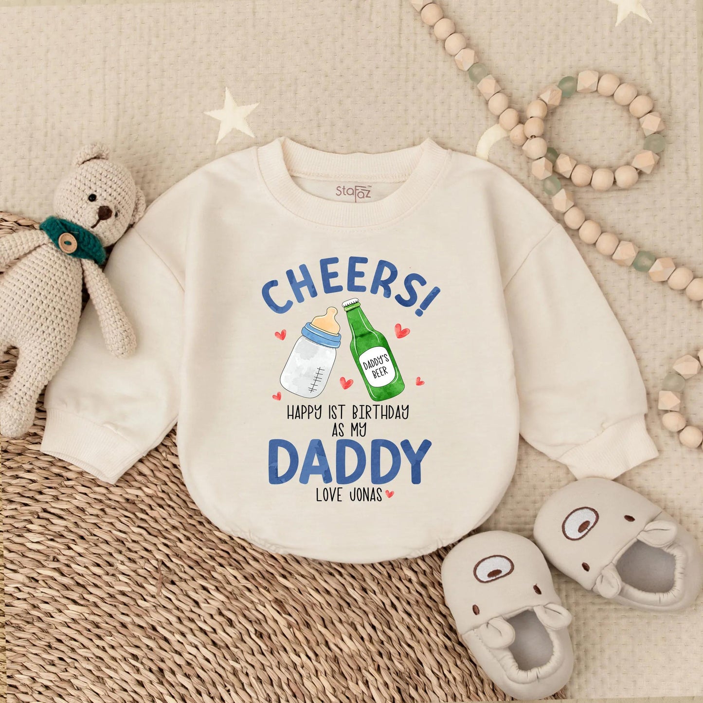 Custom Cheers Baby Bubble Romper for Dad's First Father's Day! Personalized Baby Boy Bodysuit Gift