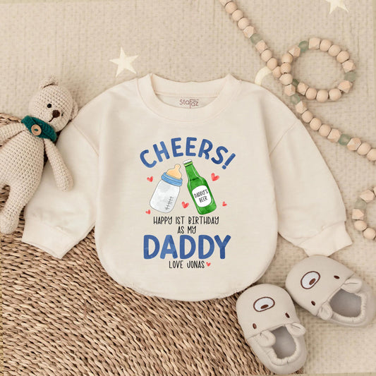 Custom Cheers Baby Bubble Romper for Dad's First Father's Day! Personalized Baby Boy Bodysuit Gift
