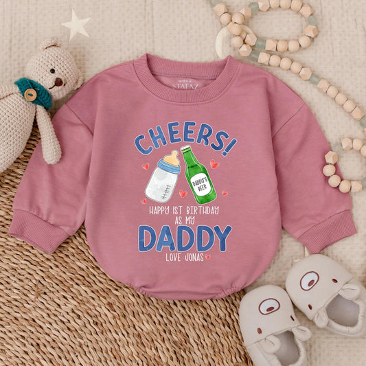 Custom Cheers Baby Bubble Romper for Dad's First Father's Day! Personalized Baby Boy Bodysuit Gift