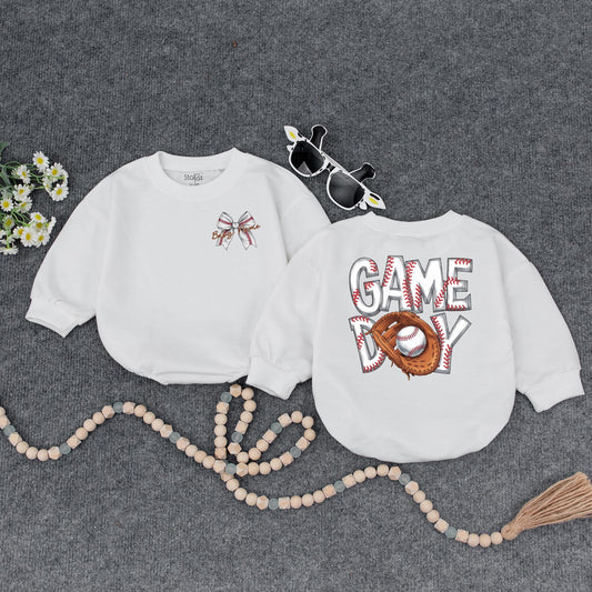 Personalized Baseball Baby Gift Set: Custom Name Bow Outfit | Game Day Newborn Shower Keepsake with Glove & Stitched Ball Design, Sports Baby Girl Top