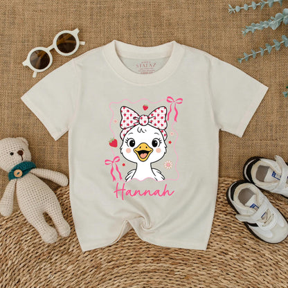 Personalized Cute Pink Bow Goose Baby Romper Summer Strawberry Design Girl Bodysuit Name Outfit Soft Cotton Shower Gift