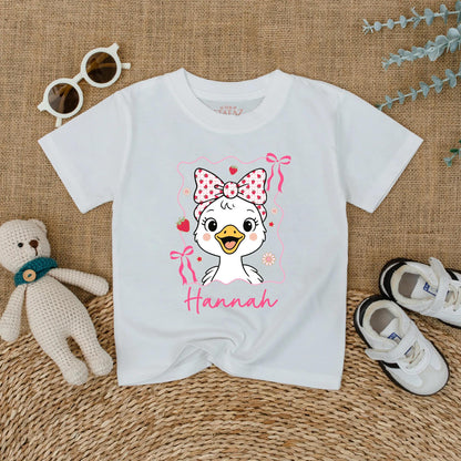 Personalized Cute Pink Bow Goose Baby Romper Summer Strawberry Design Girl Bodysuit Name Outfit Soft Cotton Shower Gift