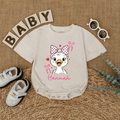 Personalized Cute Pink Bow Goose Baby Romper Summer Strawberry Design Girl Bodysuit Name Outfit Soft Cotton Shower Gift
