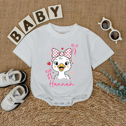 Personalized Cute Pink Bow Goose Baby Romper Summer Strawberry Design Girl Bodysuit Name Outfit Soft Cotton Shower Gift
