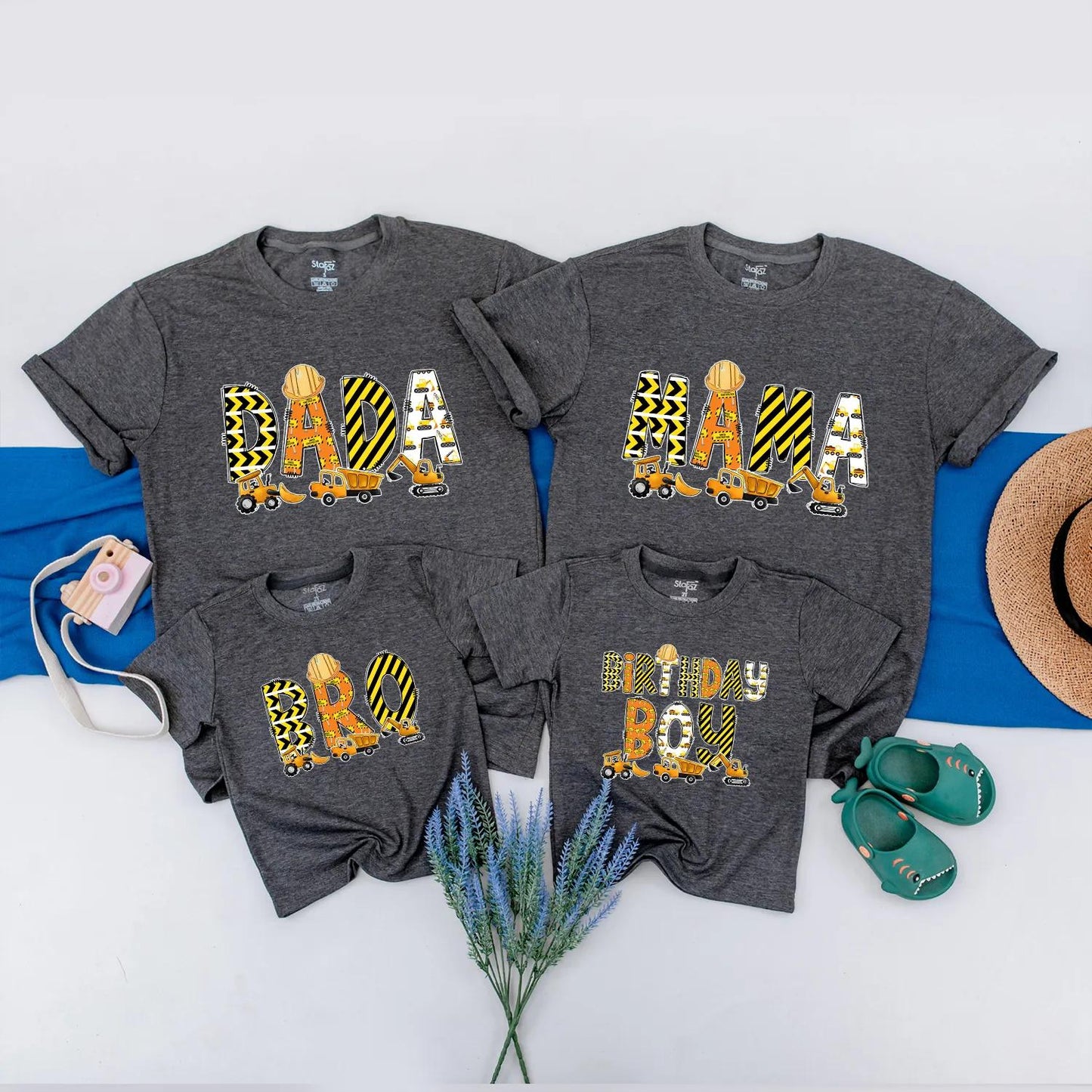 Personalized Construction Birthday Family Matching Outfits - Excavator Theme 1st Boy's Birthday Shirts Custom Name Gift