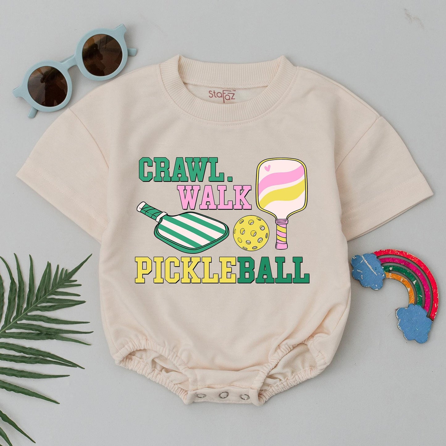 Crawl Walk Pickleball Baby Romper Retro Fun Outfit for Boys or Girls Pickleball Gift