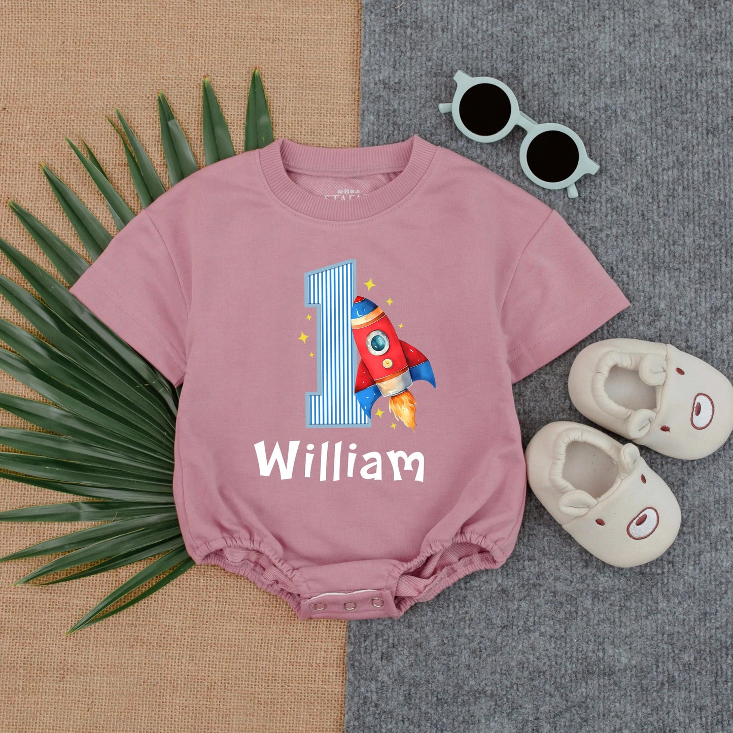 Personalized Rocket Birthday Romper First Trip Around the Sun Baby Boy Rocket Ship 1st Birthday Outfit Custom Space Suit One-Piece