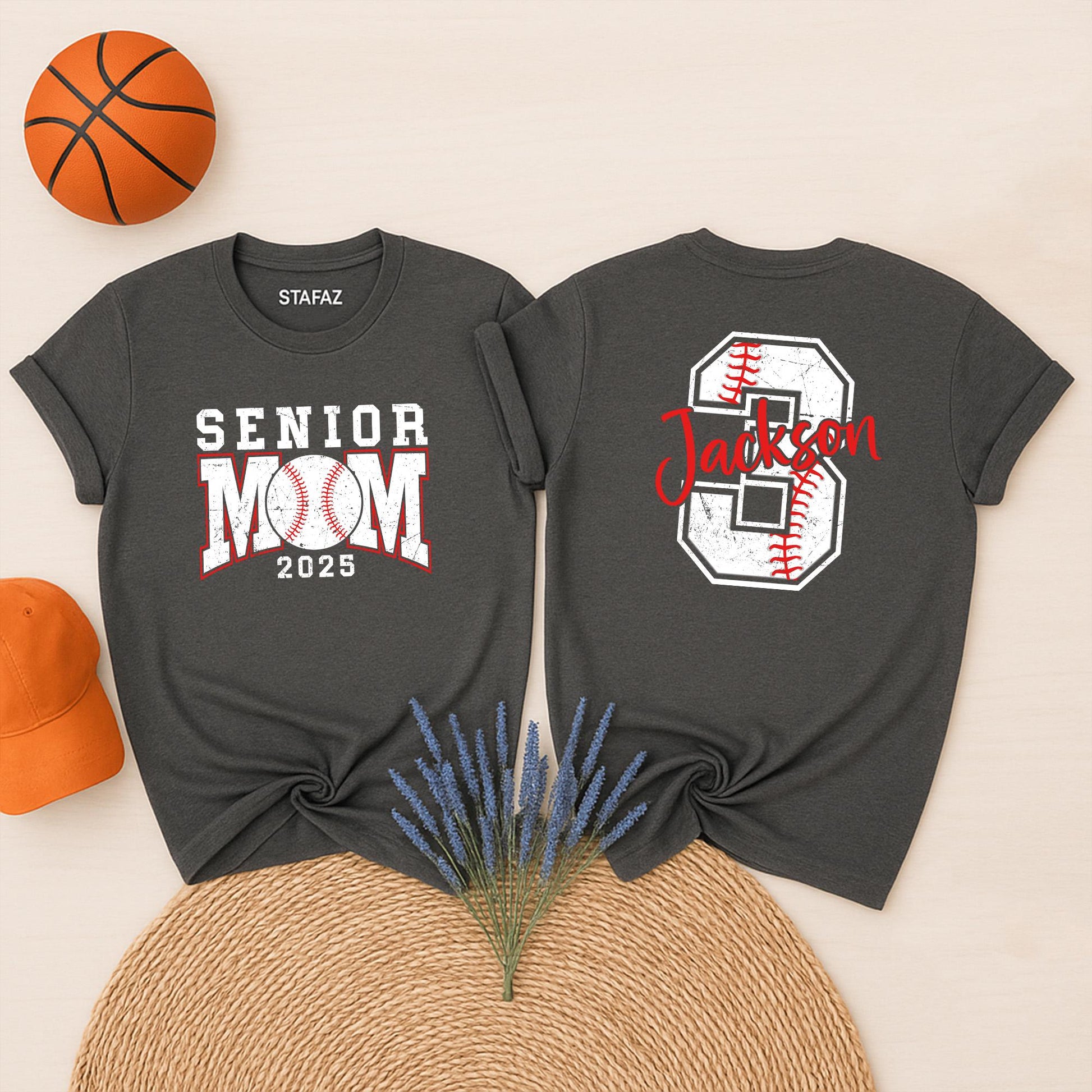 Custom Senior Baseball Mom T-Shirt Personalized Name Number Baseball Mama Tee School Team Name Gift