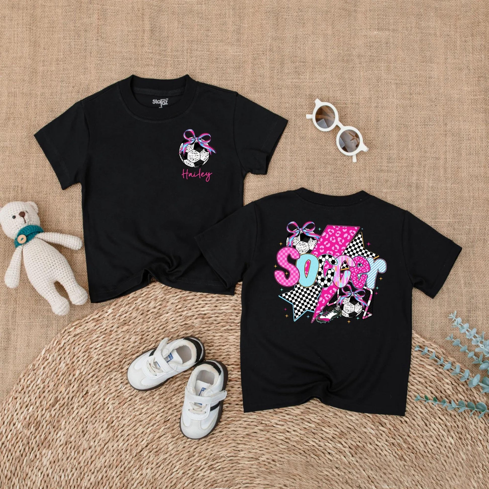 Personalized Soccer Bow Baby Romper for Baby Girl Game Day Outfit Future Soccer Player Sports Gift