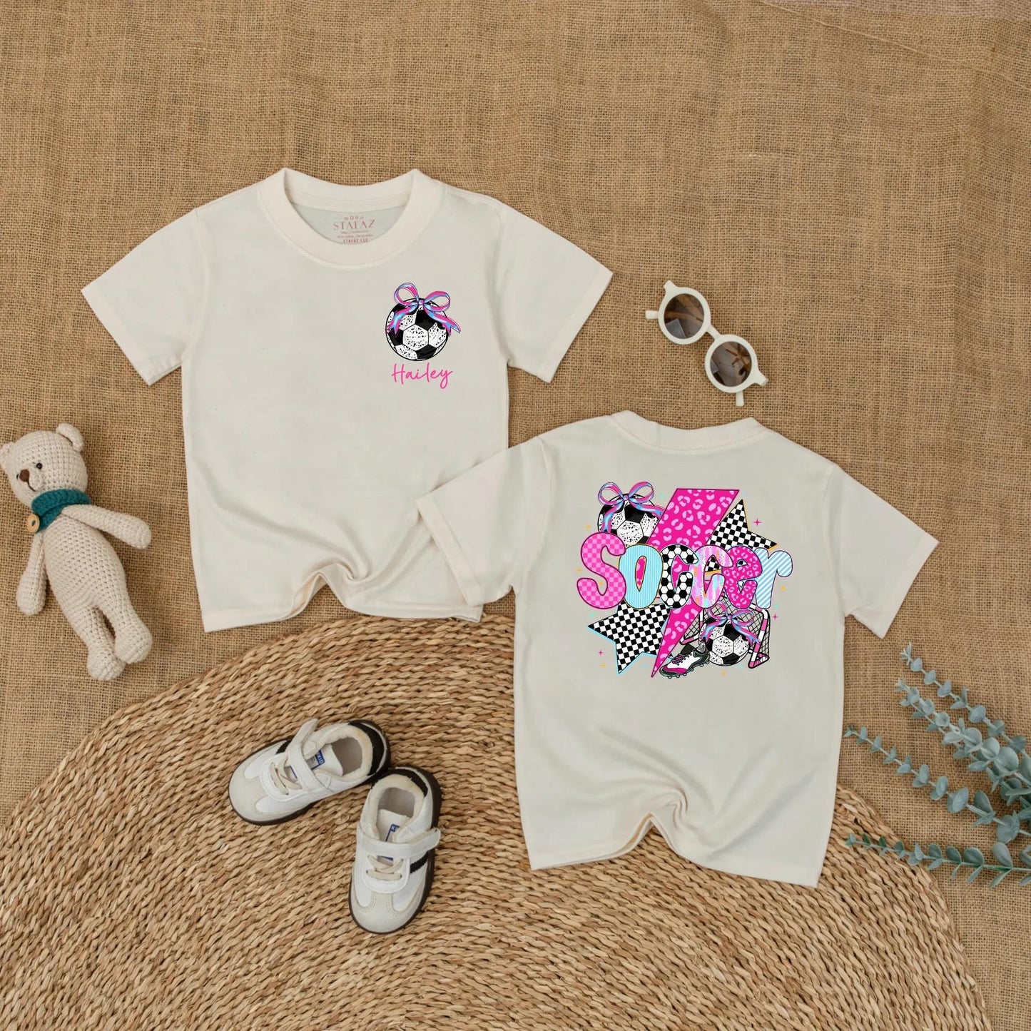 Personalized Soccer Bow Baby Romper for Baby Girl Game Day Outfit Future Soccer Player Sports Gift