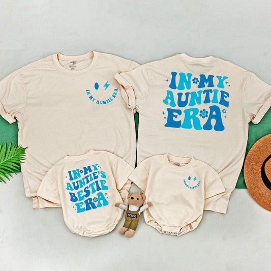 In My Auntie Era Matching Outfit Cool Aunt Shirt & Nephew Romper Baby Shower Gift Newborn Boy Retro Boho Style