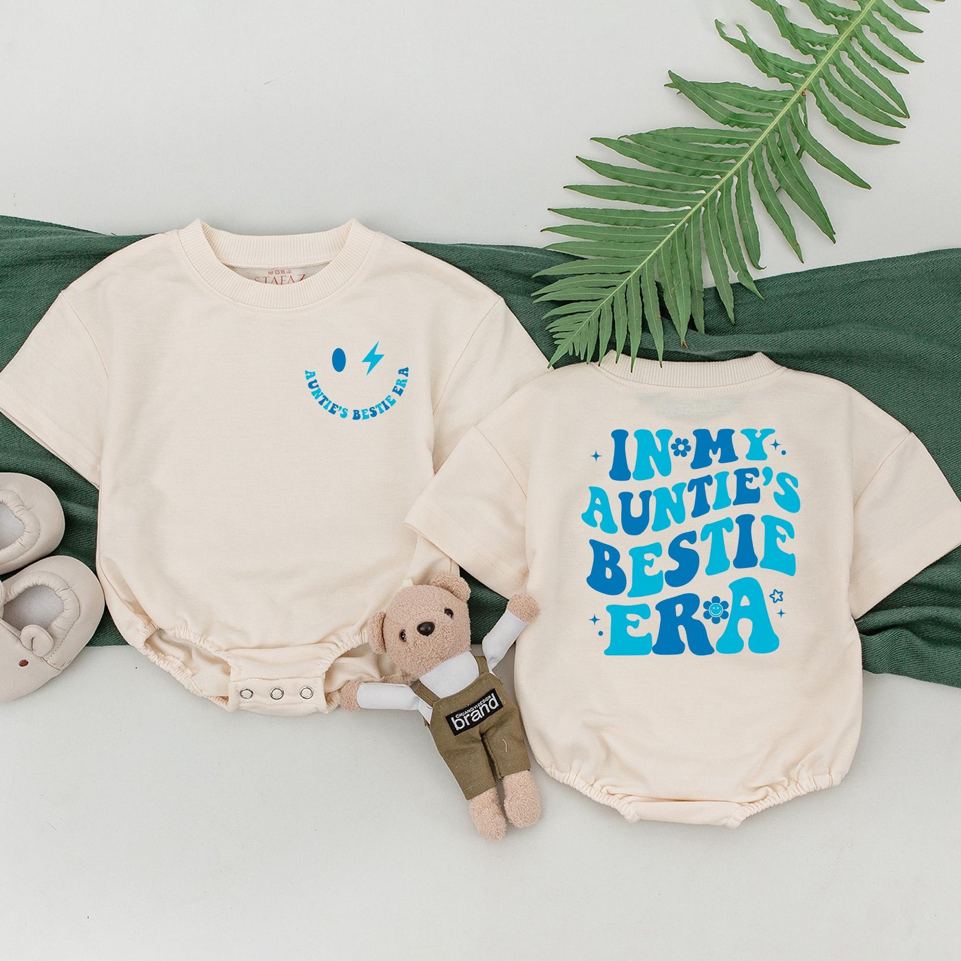 In My Auntie Era Matching Outfit Cool Aunt Shirt & Nephew Romper Baby Shower Gift Newborn Boy Retro Boho Style