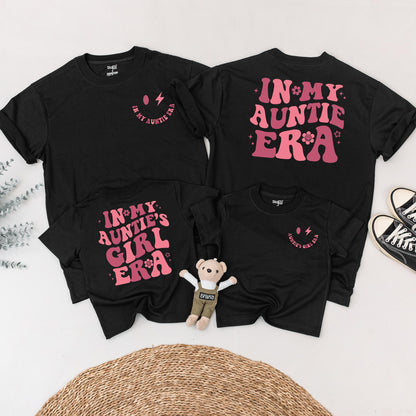 Custom Auntie and Niece Matching Outfit for Baby Girl featuring 'In My Auntie's Girl Era' Design Cool Aunt Shirt & Newborn Romper Baby Shower Gift