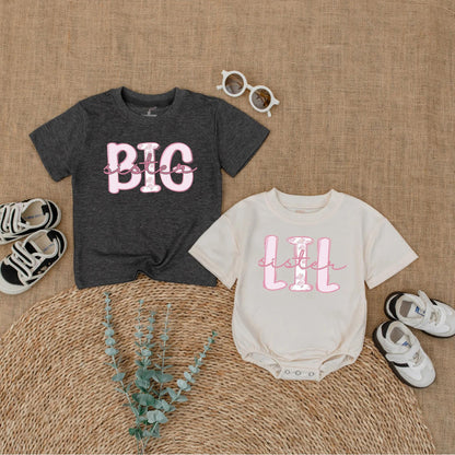 Big Sister Lil Sister Matching Outfit, Cute Baby Bodysuit & Toddler Shirt Set, Trendy Sibling Reveal Gift for Girls, Pink & White, Comfy Cotton (139 chars)