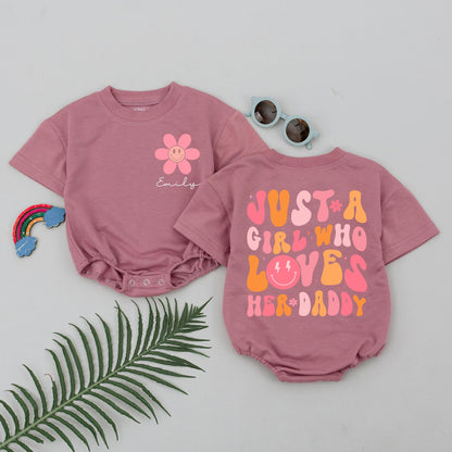 Daddy's Girl Romper: A Sweet First Father's Day Gift for Baby Emily, Featuring Smiley Flower & Cheerful Graphics—Modern Infant Outfit, Shower Present (139 chars)