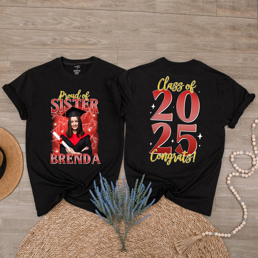 Custom Senior Graduation Shirt with Face Class of 2025 Proud Family Tee for Him Her Unique Graduation Day Gift Comfortable Celebration