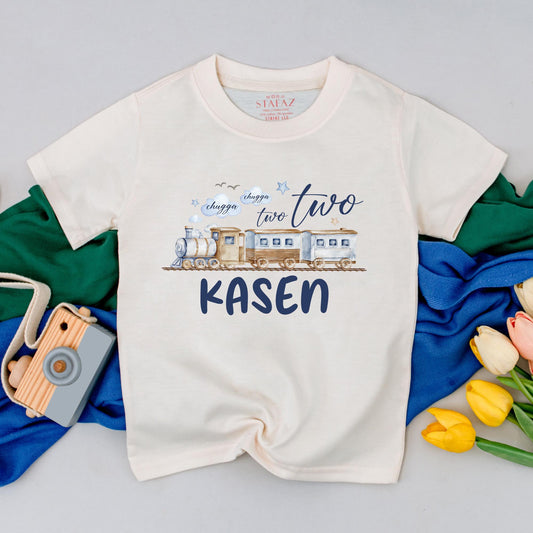 Chugga Two Two Birthday Boy Shirt Personalized Train Theme 2nd Birthday Toddler Tee Unique Second Birthday Gift