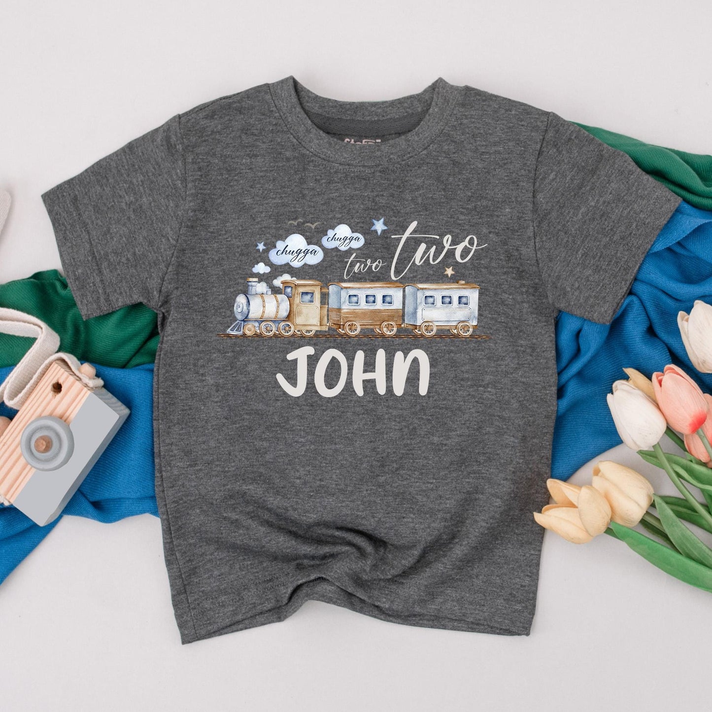 Chugga Two Two Birthday Boy Shirt Personalized Train Theme 2nd Birthday Toddler Tee Unique Second Birthday Gift