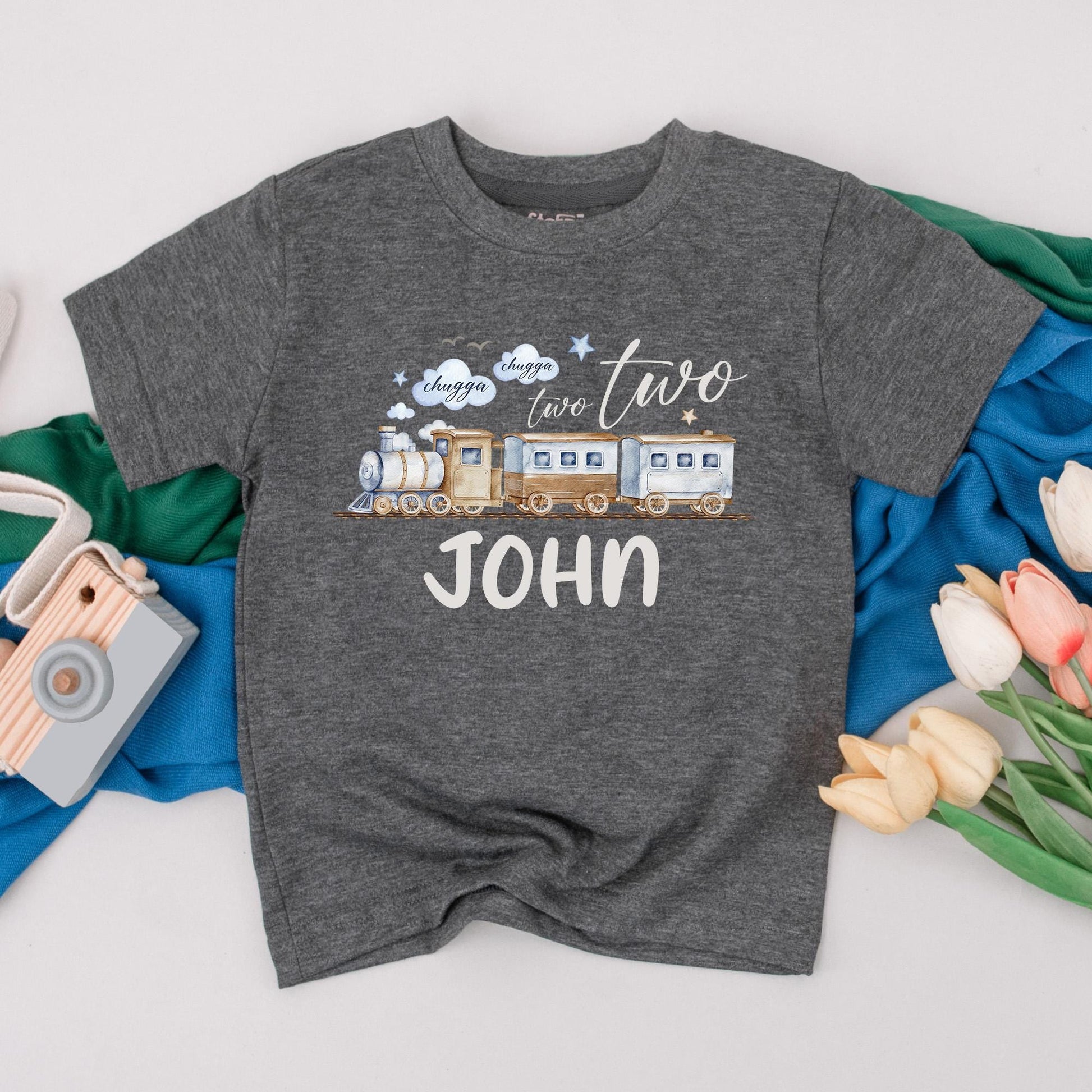 Chugga Two Two Birthday Boy Shirt Personalized Train Theme 2nd Birthday Toddler Tee Unique Second Birthday Gift