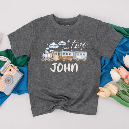 Chugga Two Two Birthday Boy Shirt Personalized Train Theme 2nd Birthday Toddler Tee Unique Second Birthday Gift