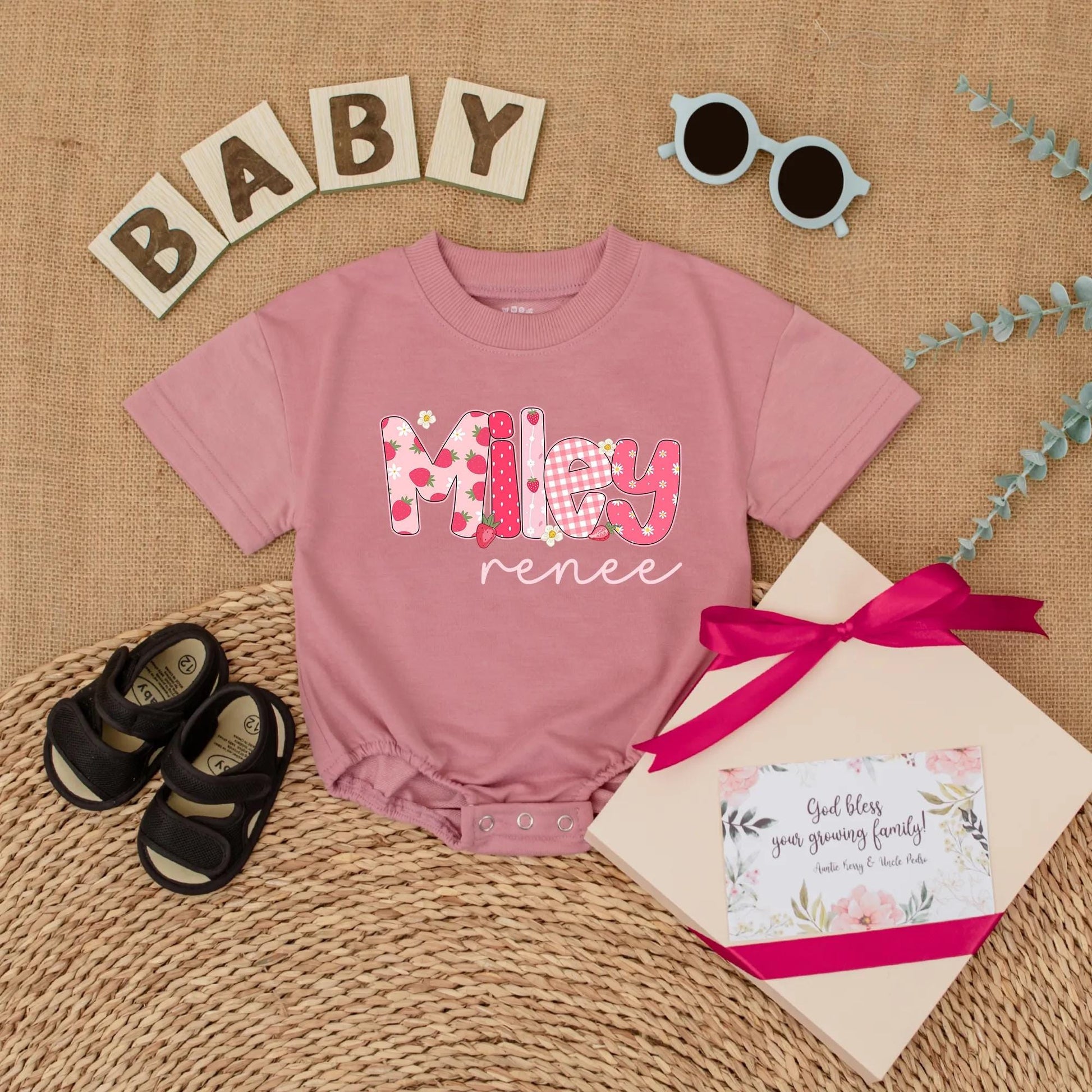 Custom Name Strawberry Romper for Baby Girl Personalized Berry First Birthday Outfit Cute Summer Toddler Girl Gift Cotton Comfortable Seasonal Outfit