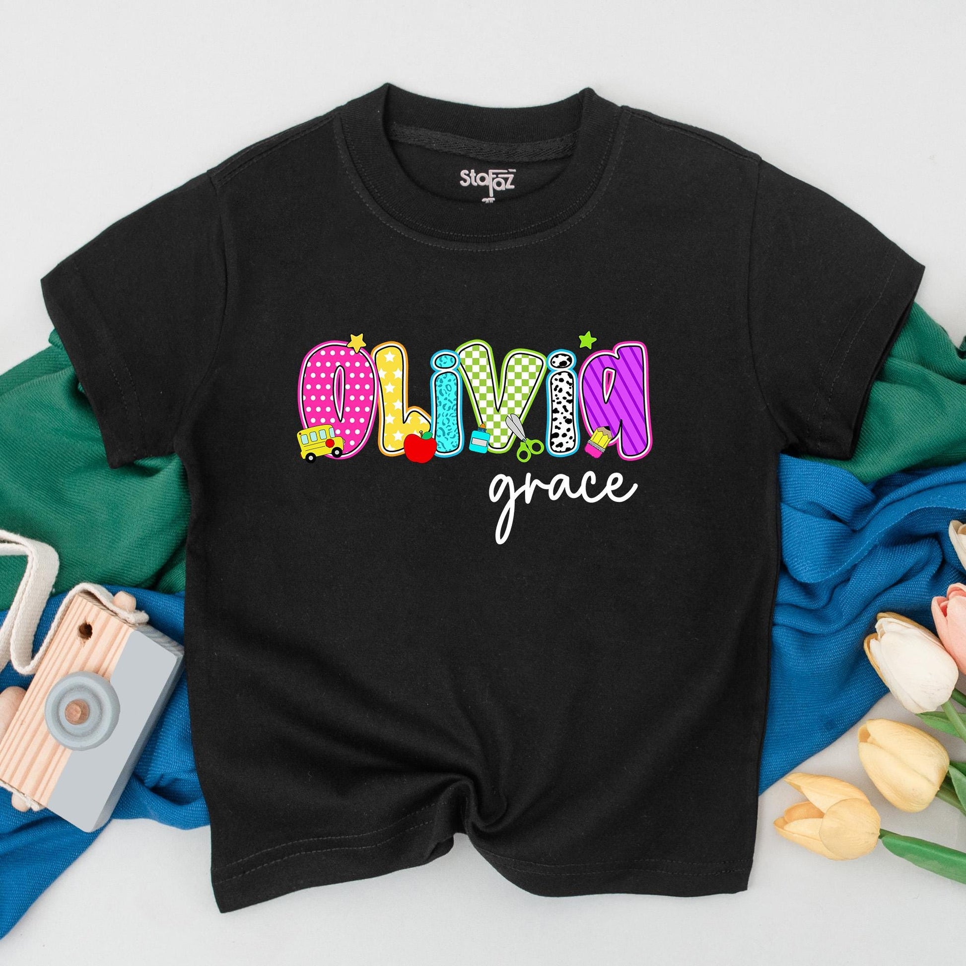 Customizable Back to School Name T-Shirt Cute Toddler Tee for Girls Preschool Kindergarten Outfit First Day School Gift